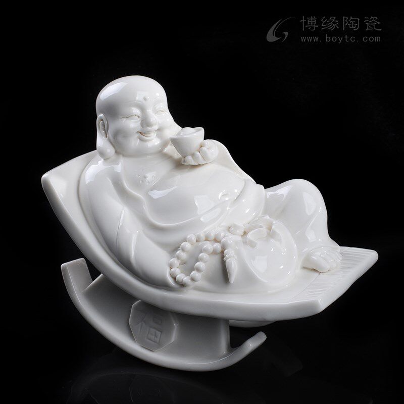 不倒翁陶瓷弥勒可爱把玩陶瓷弥勒摇摇椅工艺品家居办公桌橱柜摆件