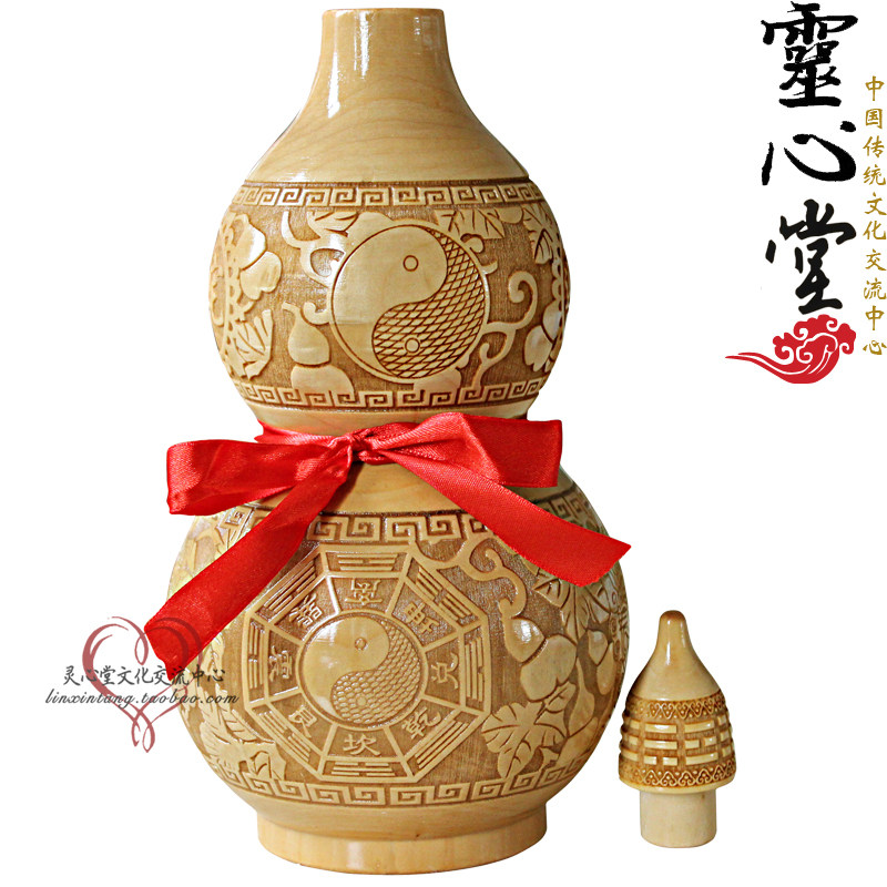 雕刻开口 桃木葫芦工艺品26cm 太极图 招财办公室 家居桌面摆件