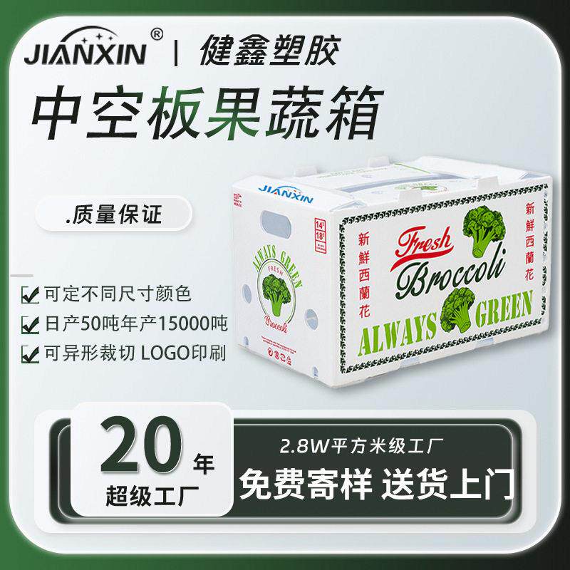 pp中空板西兰花蔬菜箱塑料瓦楞板UV印刷果蔬周转箱防水防潮防晒