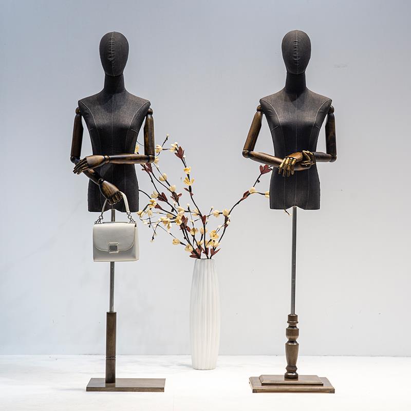 服装店高档模特道具女半身沙溪灰布服装橱窗带头模特架子 展示架