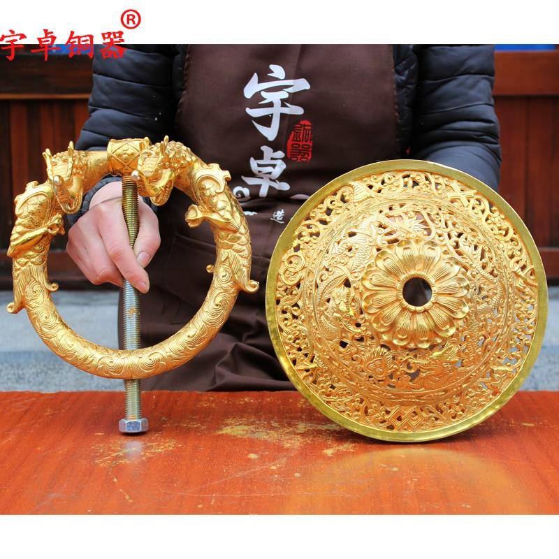 纯铜门环黄铜铺首大门拉手格桑花镂空双龙门环装饰工艺品挂件