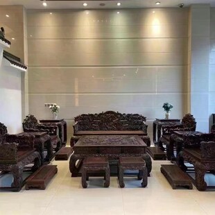 老挝大红酸枝清式宝座沙发红木家具大I户型交趾黄檀沙发十三件套