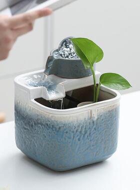 方池桌面陶瓷流水摆件招财风水轮喷泉现茶桌茶台循环转运球水景