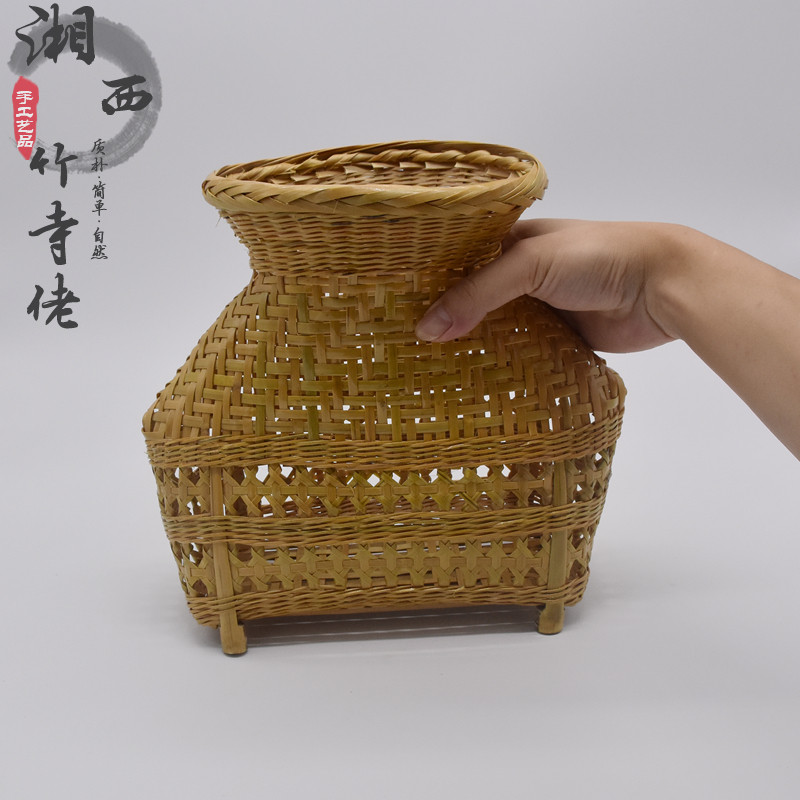 手工竹编镂空鱼篓精致竹篓子v背篓工艺品采摘竹篮装饰舞蹈道具包
