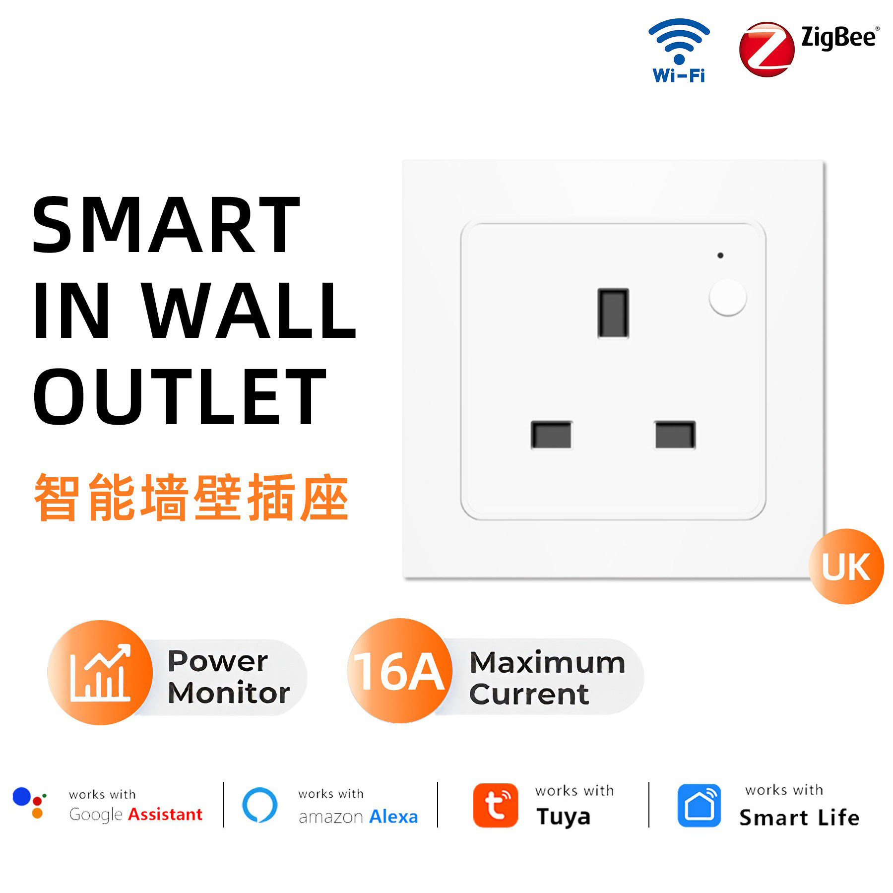智能Wifi英规无线遥控插座16A大功率语音声控智能墙壁插座matter