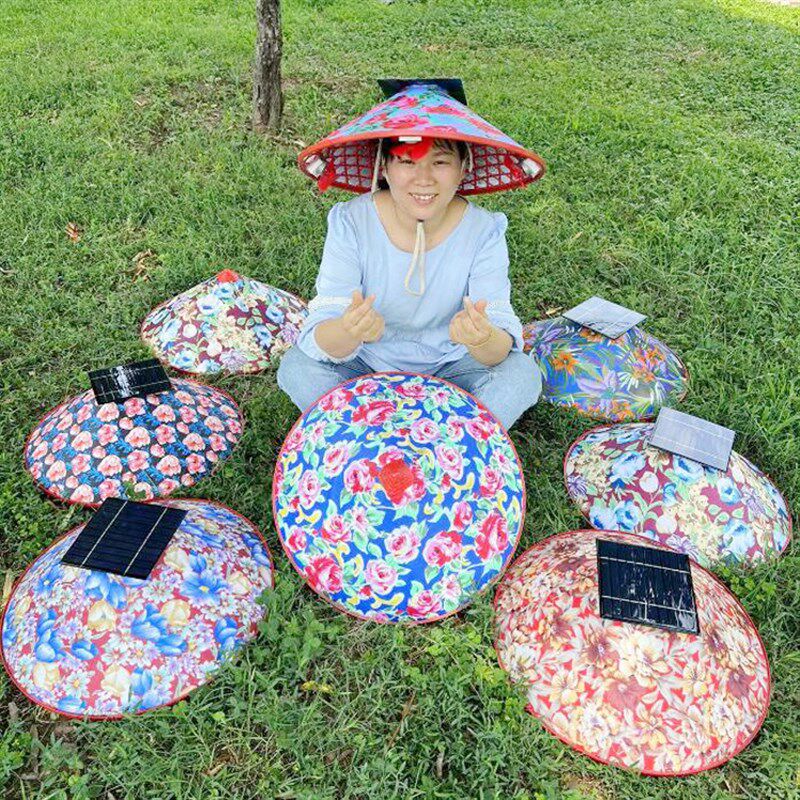可充电斗笠风扇帽农活工地带风扇帽子充电防晒遮阳女士采茶帽