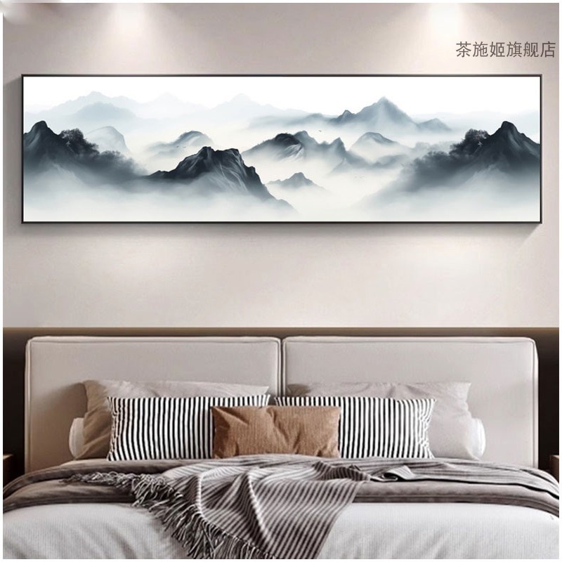 新中式客厅装饰山水风景画沙发背景墙挂画一整幅2024新款大气壁画