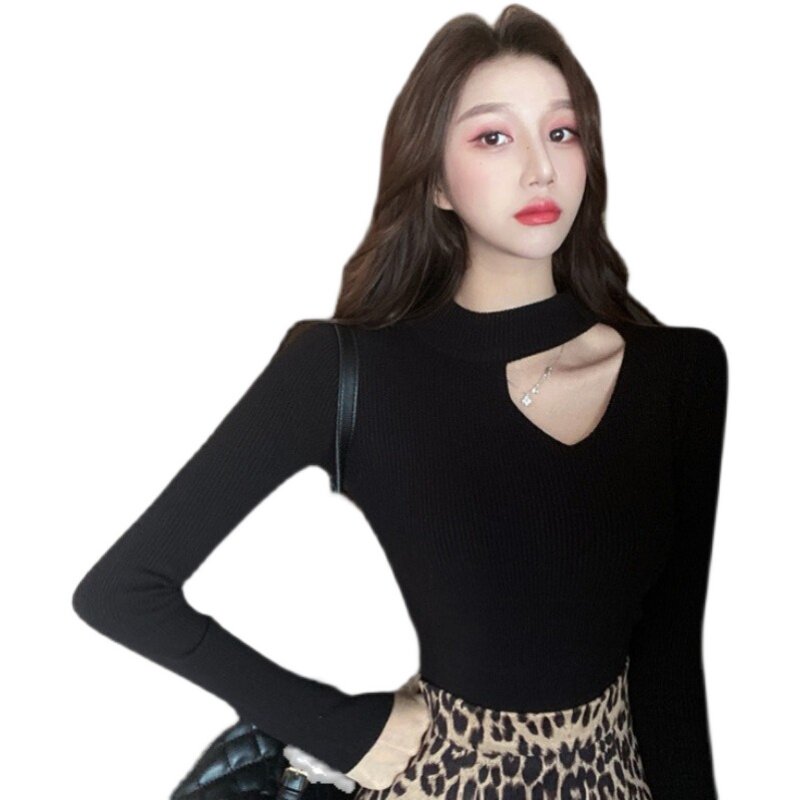 加绒毛衣一体绒女2021新款冬季洋气露锁骨上衣加厚修身保暖打底衫