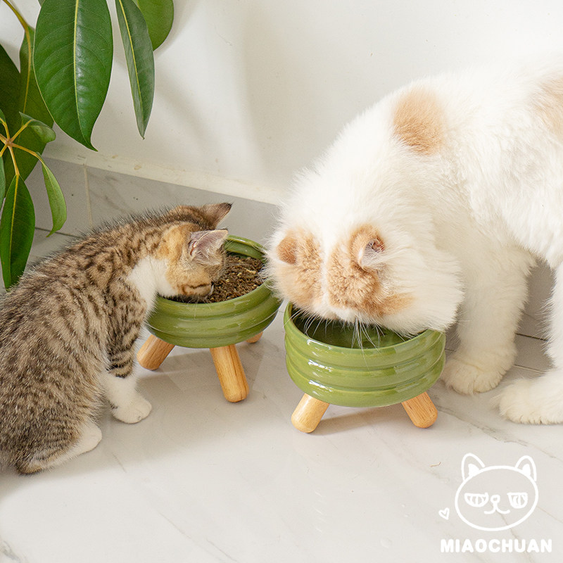 喵川铺子猫碗陶瓷木架高脚护颈椎平替猫咪饭碗粮碗水碗猫食盆