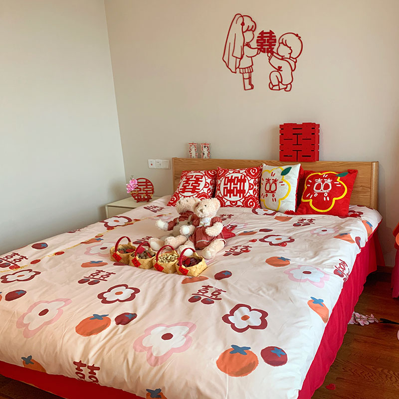 稻草兔兔早生贵子篮子结婚庆用品婚房布置装饰压床摆件收纳提篮