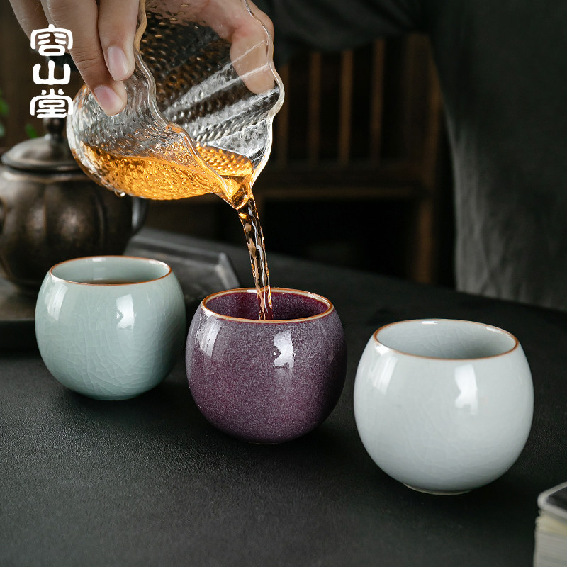 容山堂固德汝窑茶杯开片可养主人杯官窑品茗杯五大名窑单杯套装