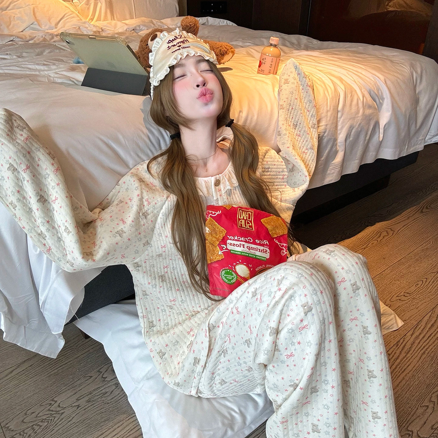 星星小熊圆领睡衣女高级感家居服