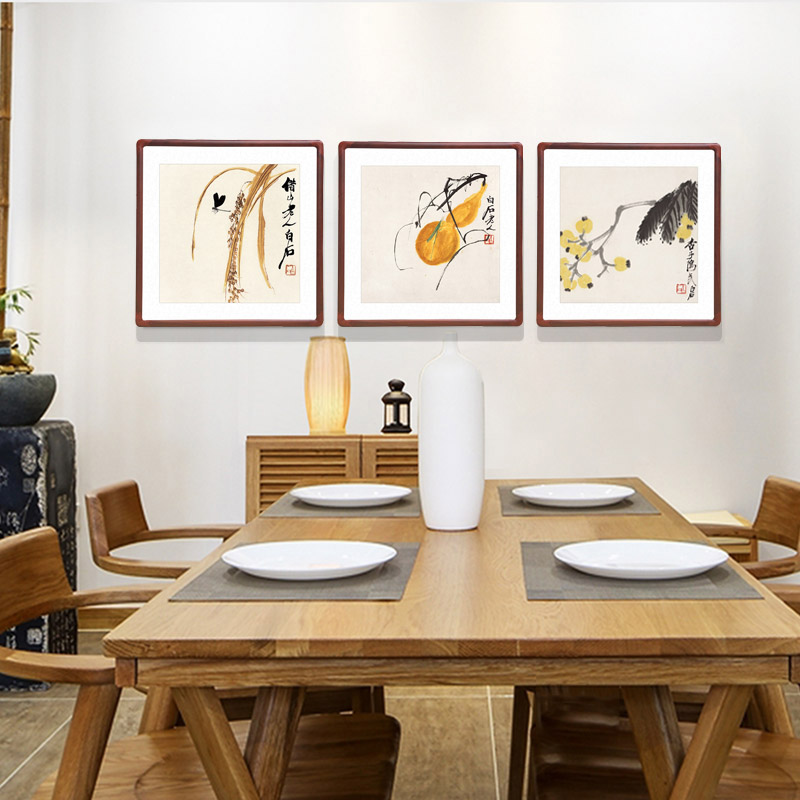 国画葫芦斗方形字画新中式客厅玄关装饰画餐厅壁画齐白石春华秋实