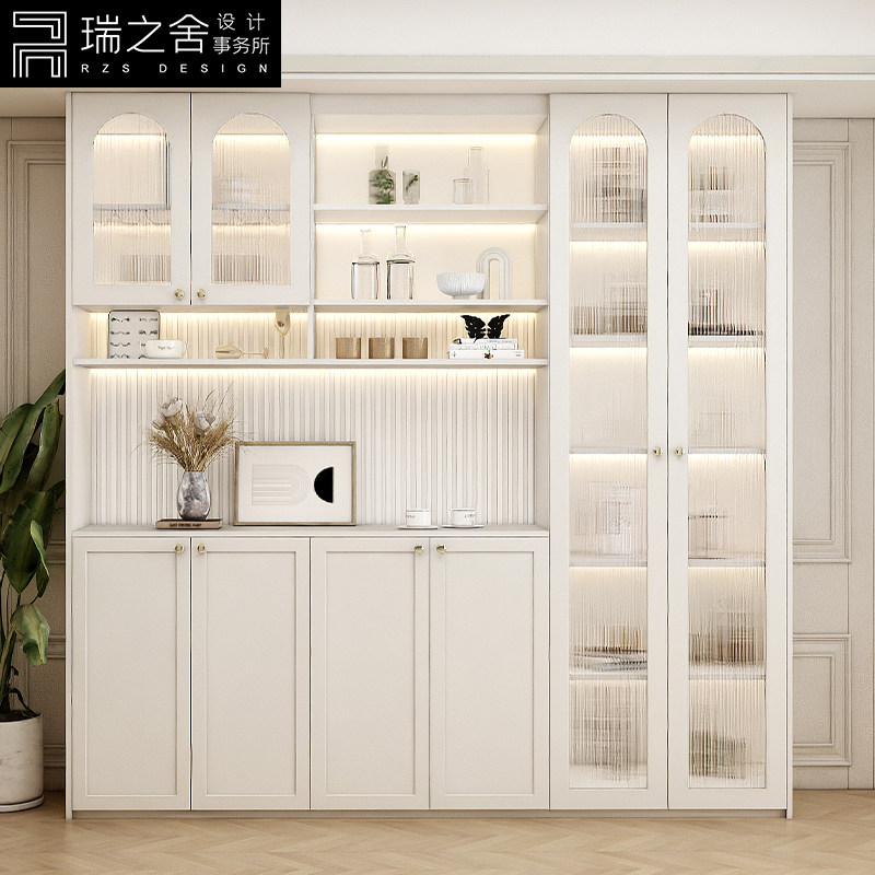 轻奢餐边柜高柜一体靠墙玻璃门酒柜美式家用小户型餐厅实木储物柜