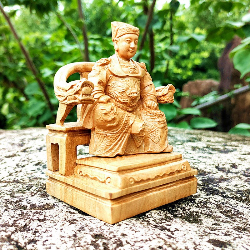 木雕广泽尊王脱椅款高12厘米黄杨手工雕刻家居招财郭圣王精雕摆件