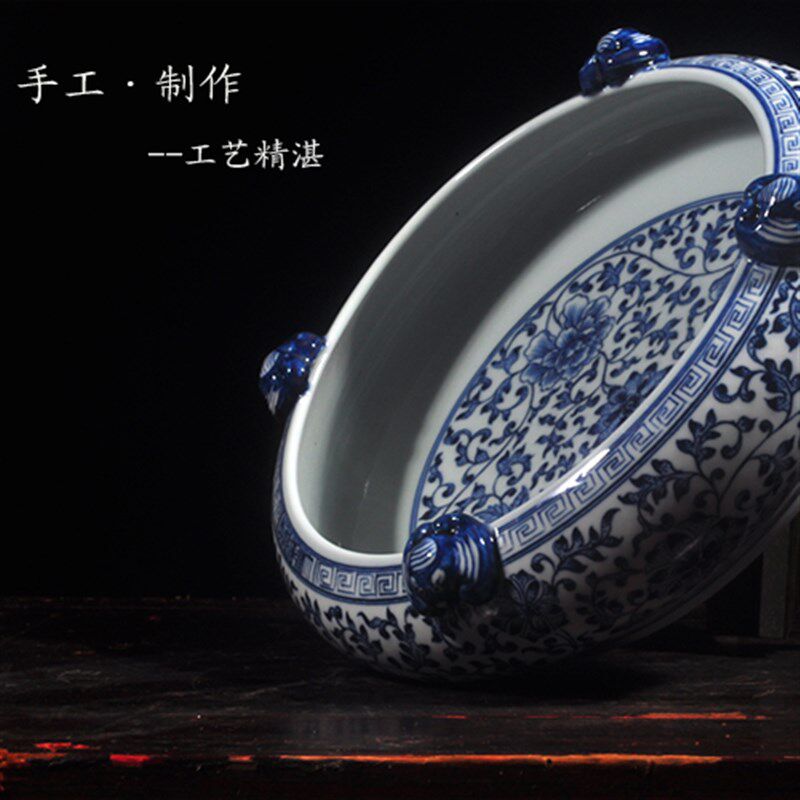 花瓶 仿古手绘青花瓷笔洗水洗茶洗 景德镇陶瓷器摆件客厅装饰礼品