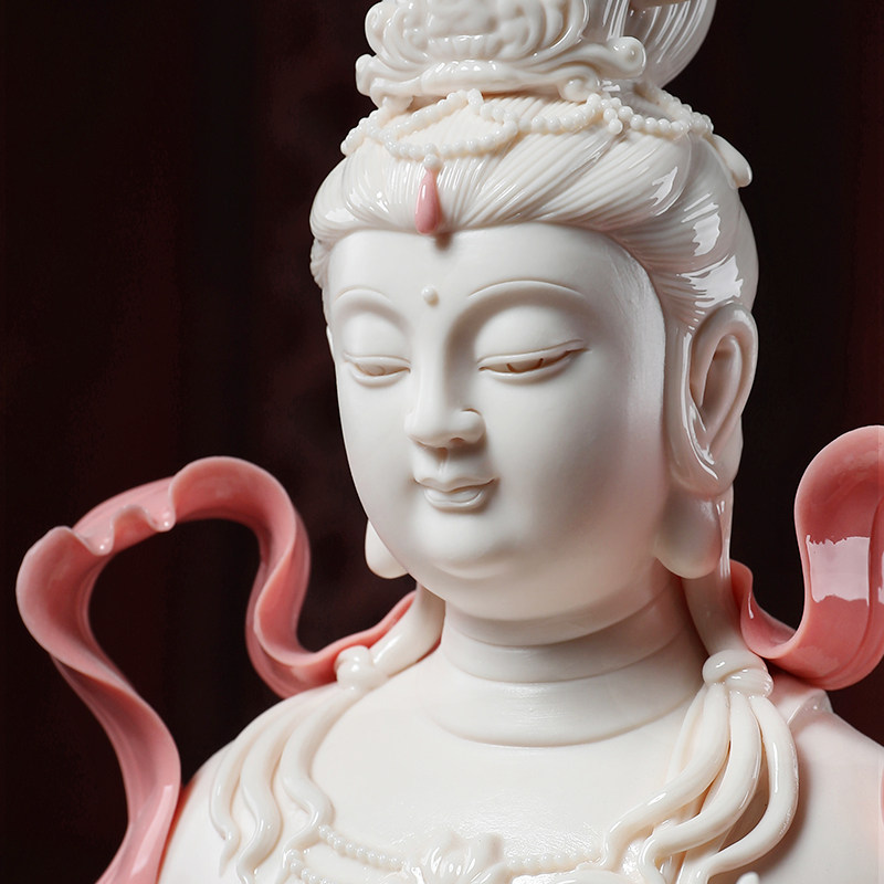 戴玉堂 陶瓷摆件《玉红瓷 飘带自在观音》佛像居家供奉 家居饰品