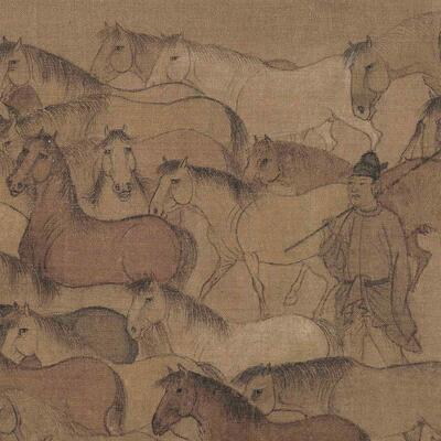北宋 李公麟 临韦堰放牧图微喷打印宋代名画临摹画稿学习参考画心