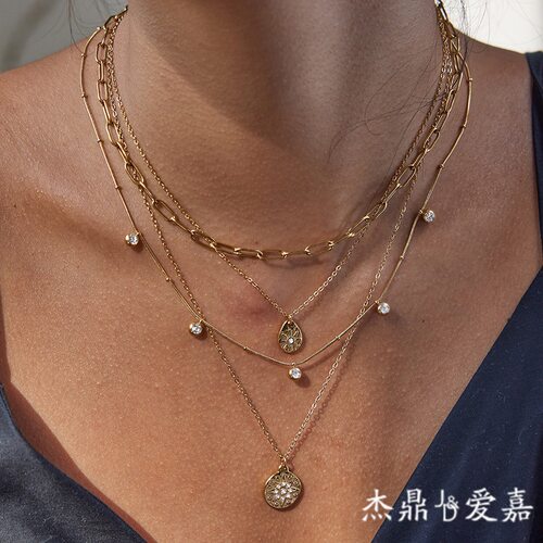 杰鼎欧美不锈钢水钻芒星吊坠项链轻奢高级感锁骨链钛钢不掉色饰品
