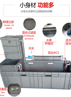 养龟箱周转箱家用乌龟鳖养殖缸箱带循环过滤鱼缸客厅水族箱灰色新