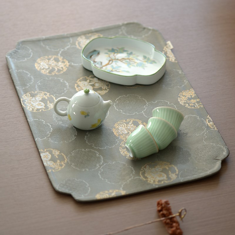 谈得来伊人谁与小兔子中式织锦茶席金丝提花茶席干泡布艺茶桌餐垫
