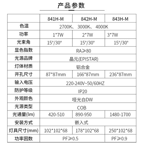西顿格栅射灯LED嵌入式家用客厅过道cob单头双头斗胆灯CES841H-M