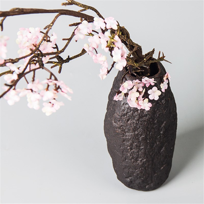 手工陶瓷花瓶复古风日式粗陶花插陶艺花器工艺品茶桌茶道摆件禅意
