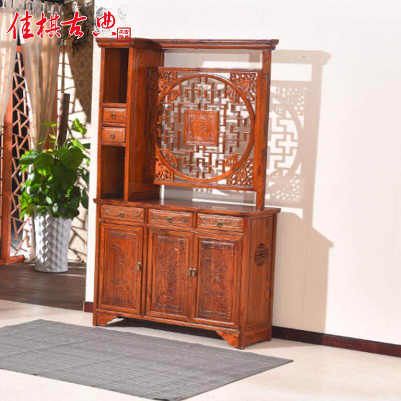 中式仿古屏风隔断双面玄关柜+门厅柜鞋柜酒柜间厅柜鞋柜客厅隔断