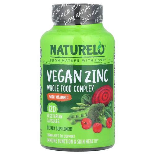 NATURELO,含维生素 C 全素锌，120 粒素食胶囊