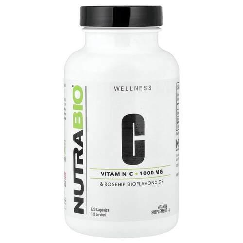 NutraBio维生素C玫瑰果提取机体抵抗无乳糖膳食胶囊