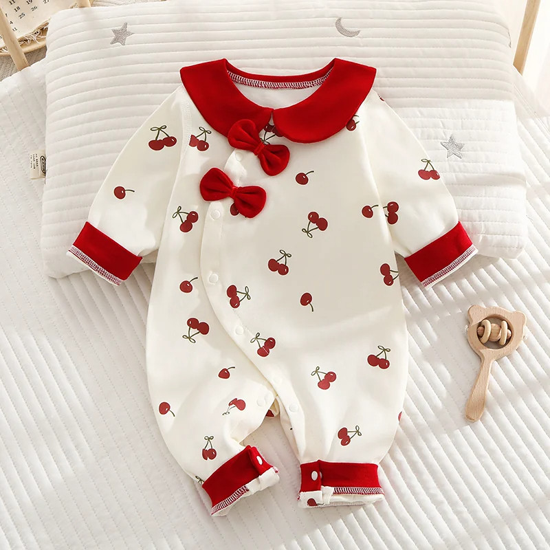 婴儿连体衣春秋款纯棉女宝宝衣服春季甜美可爱外出服新生儿春装