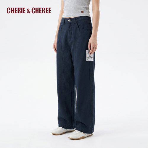 CHERIE&CHEREE26秋印花中腰弯刀长裤休闲裤子CC6WLX2U100