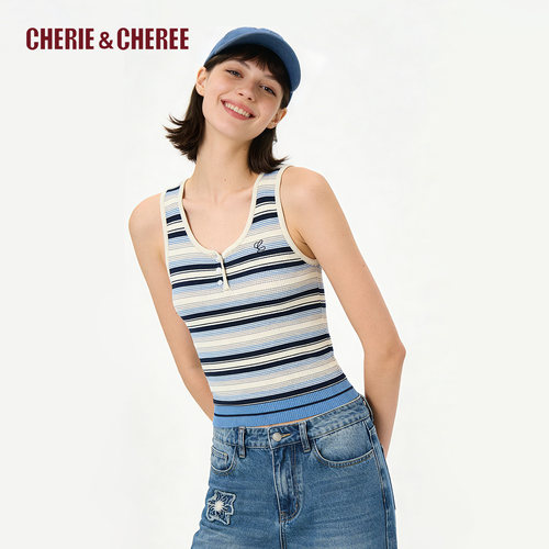 CHERIE&CHEREE26夏条纹针织U型领无袖背心CC6WCX1B026