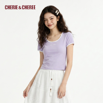 CHERIE&CHEREE26夏撞色大圆领修身短袖T恤CC6WLX3T071