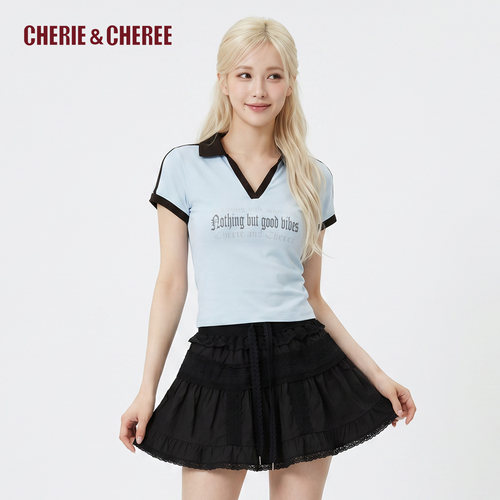 CHERIE&CHEREE26夏V领烫钻字母印花短袖T恤女CC6WLX5T564