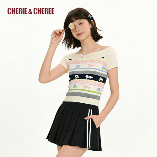 CHERIE&CHEREE26夏天丝麻一字肩收腰针织衫不扎肉CC6WLX3M048