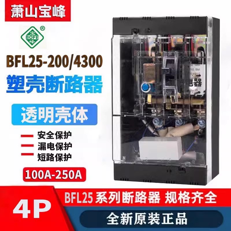 萧山宏峰宝峰 漏电断路器DZL25 BFL25-200/4330 200A250A漏电保护