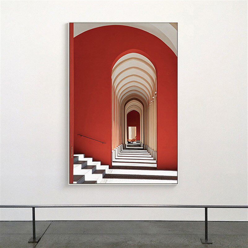 楼梯间装饰画背景墙壁画玄关画竖版欧式走廊过道挂画红墙创意油画