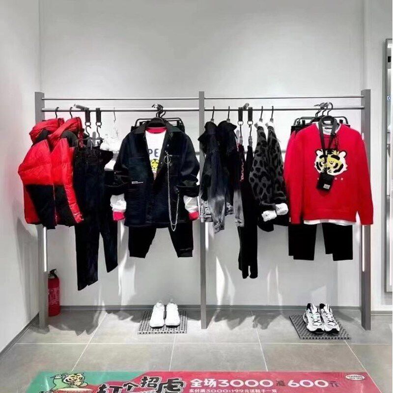 高档服装店展示架带灯男装上墙中岛架落地侧挂组合架不锈钢陈列架