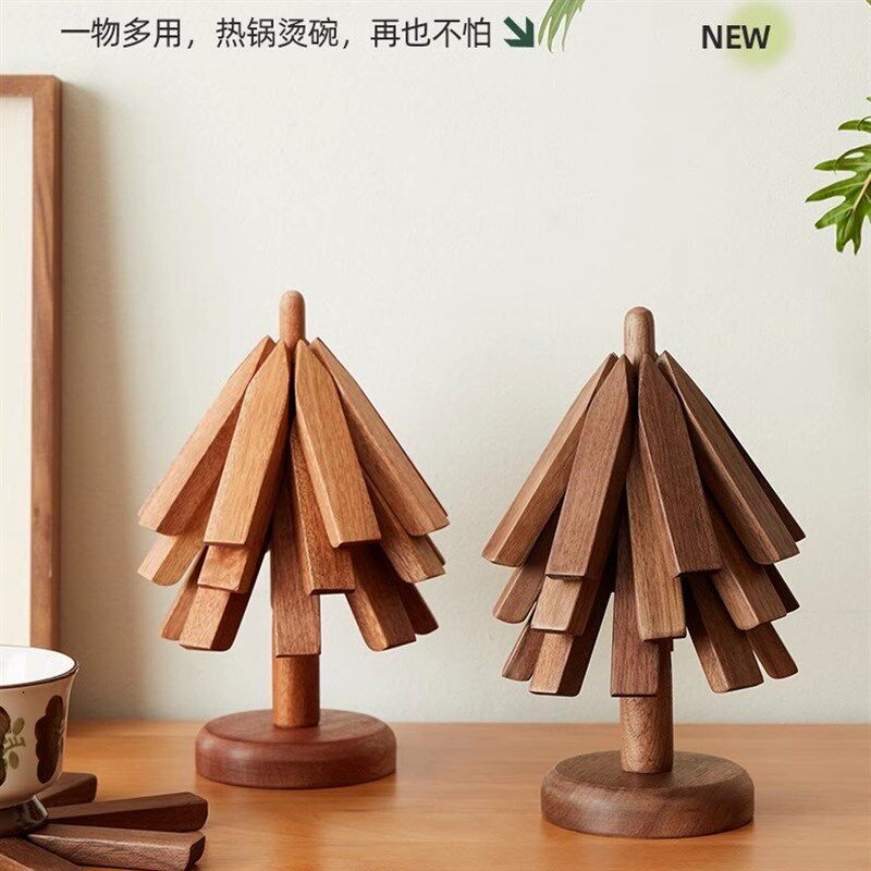 隔热垫小树林杯垫黑胡桃木创意家用防烫餐垫原木茶托可爱桌面摆件