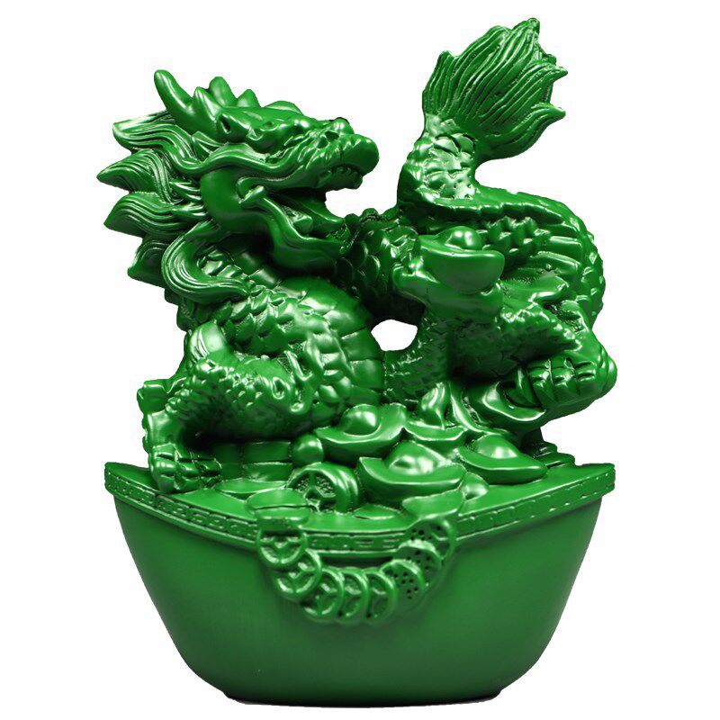 绿色实木雕刻龙摆件纯木头十二生肖龙工艺品客厅家居电视柜装饰品