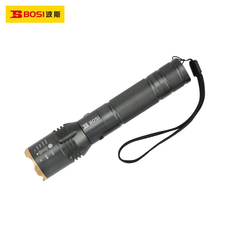 波斯工具三档调节铝合金充电强光LED手电筒BS300512