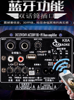 双话筒接口通用蓝牙大功率低音炮功放车载12V24V220V板主板板音箱