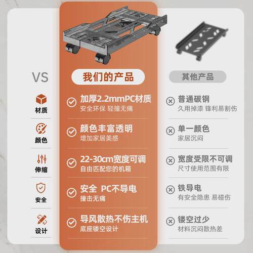 电脑主机托架可移动机箱底u座支架带滑轮置物架家用台式托盘放置