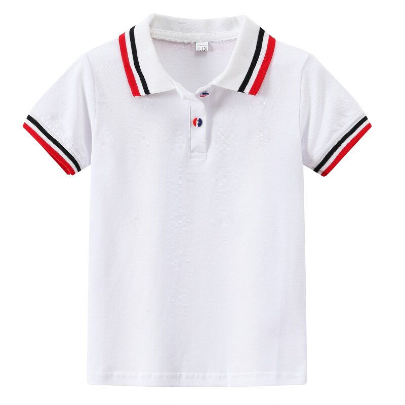 儿童白色t恤短袖男童女童有纯翻领polo衫定制带领小学生校服班服8