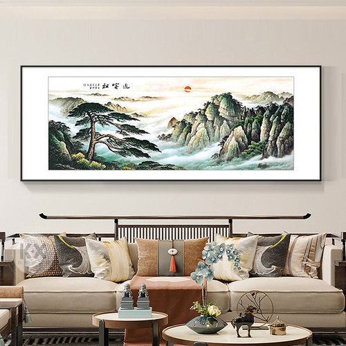 新中式客厅画装饰沙发背景墙山水聚宝盆靠山图挂画聚财办公室国画