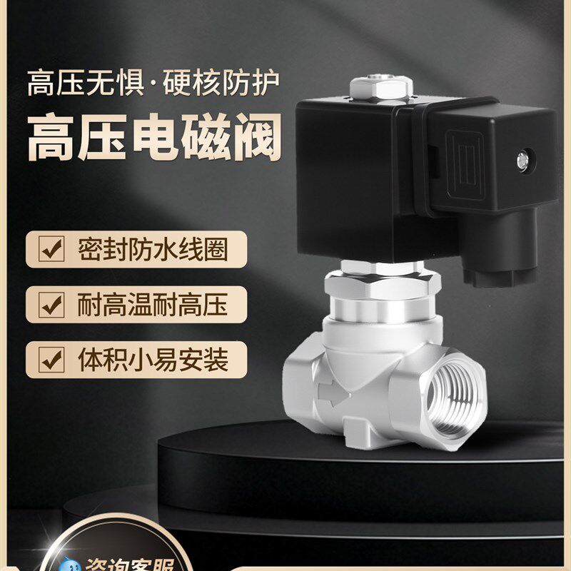 250公斤高压不锈钢防水电磁阀Ac220v24v通径11mm四氟密封常闭阀门