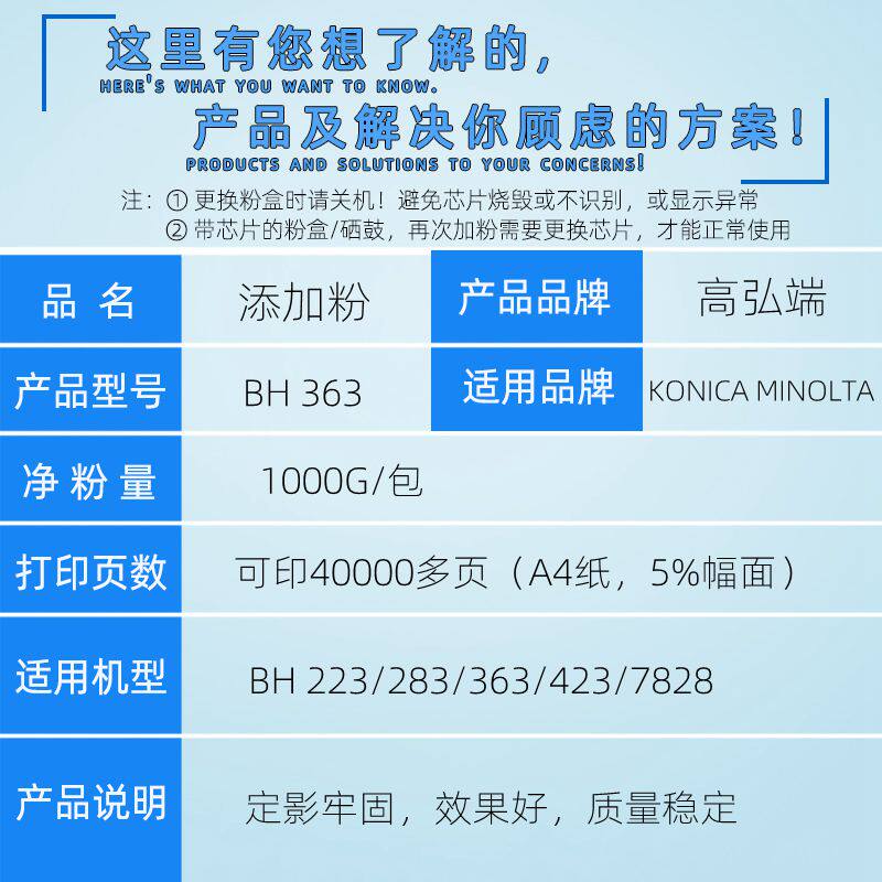 高弘端适用 美能达 217 414 BH 283 363 423 7728 7828 碳粉 巴川