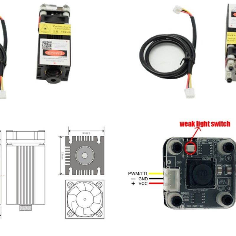 12v激光模组 激光雕刻 405nm激光管 紫光500mw 1000mw FB03