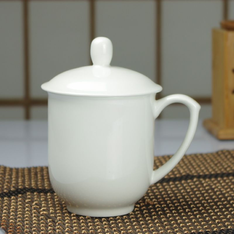景德镇茶杯陶瓷 带盖白色骨瓷水杯办公杯会议礼品瓷家用定制包邮